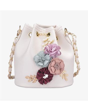 PU Leather Flower Drawstring Bucket Bag